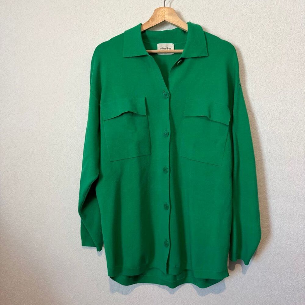 Aritzia Wilfred Free Kelly Green Ronnie Button Down Sweater Women's Size Medium - Picture 2 of 7